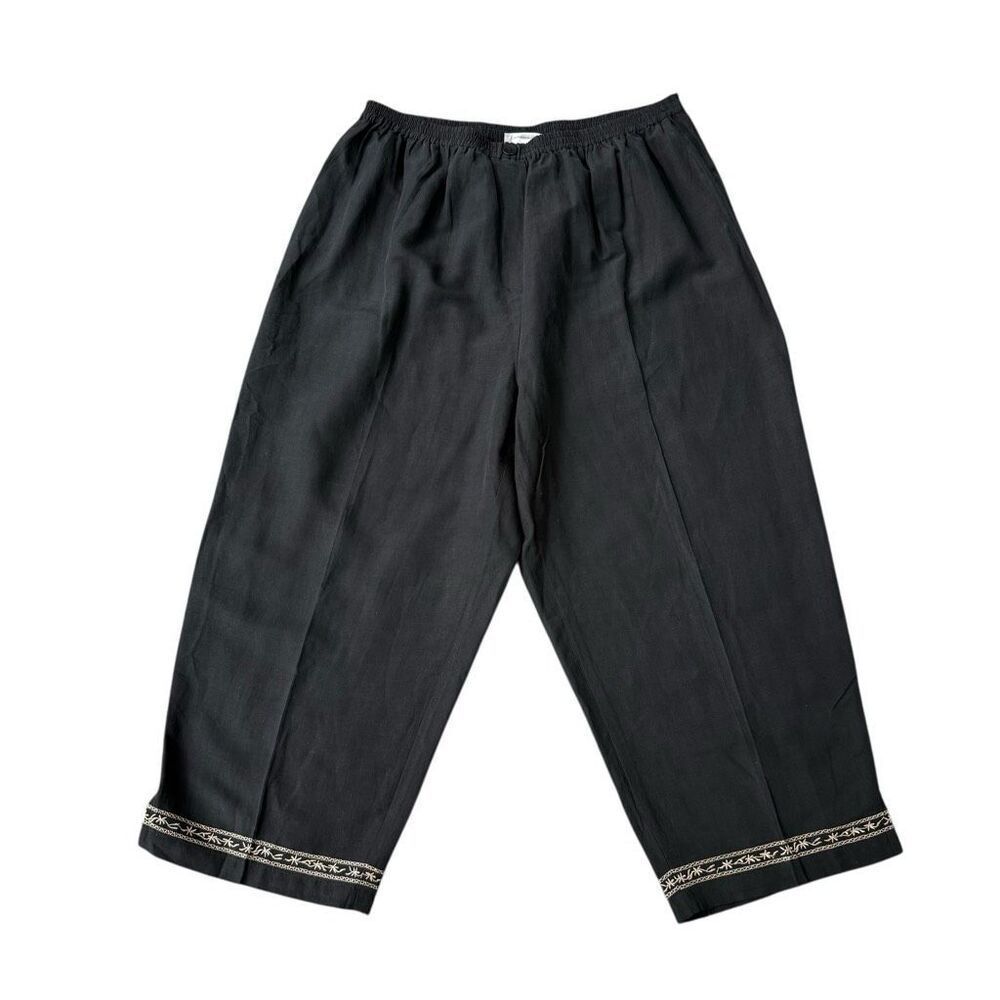 Dressbarn VTG silk/Linen Blend Embroidered Capri Cropped Pants black size 18W